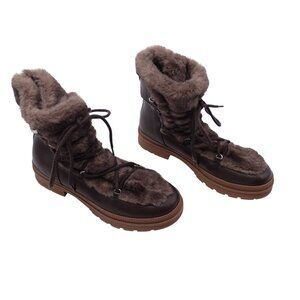 NWOB Steve Madden Dione Faux Fur Boot Sz 8 M Brown Lace Up Winter